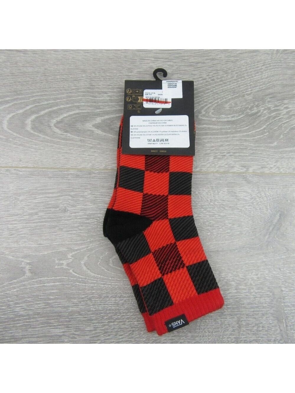 Vans Checkered Plaid Half Crew Socks Women's Size 6.5-10 Red Black (1 Pair) NEW - Picture 9 of 11